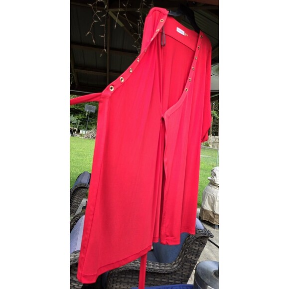 Calvin Klein Women's Red Wrap Dress Slinky Belt Grommets  Size 10 Pre-Owned - Picture 5 of 5